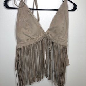 Suede Fringe Crop Top
